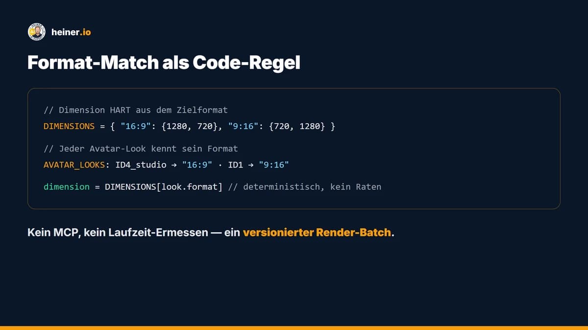 Code-Regel: DIMENSIONS aus dem Zielformat, AVATAR_LOOKS kennt sein Format, dimension = DIMENSIONS aus look.format