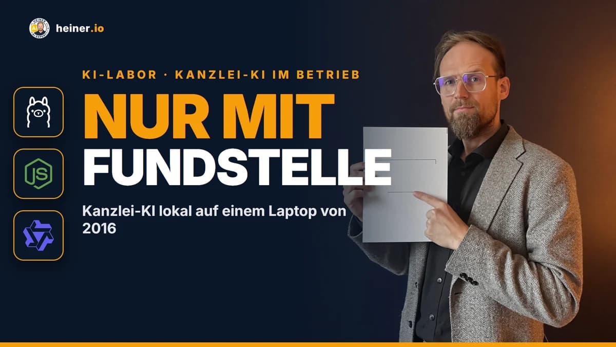 André Heiner zeigt auf eine synthetische Kanzleiakte mit markierter Fundstelle: Kanzlei-KI lokal mit Ollama auf einem ThinkPad von 2016, jede Antwort nur mit Beleg