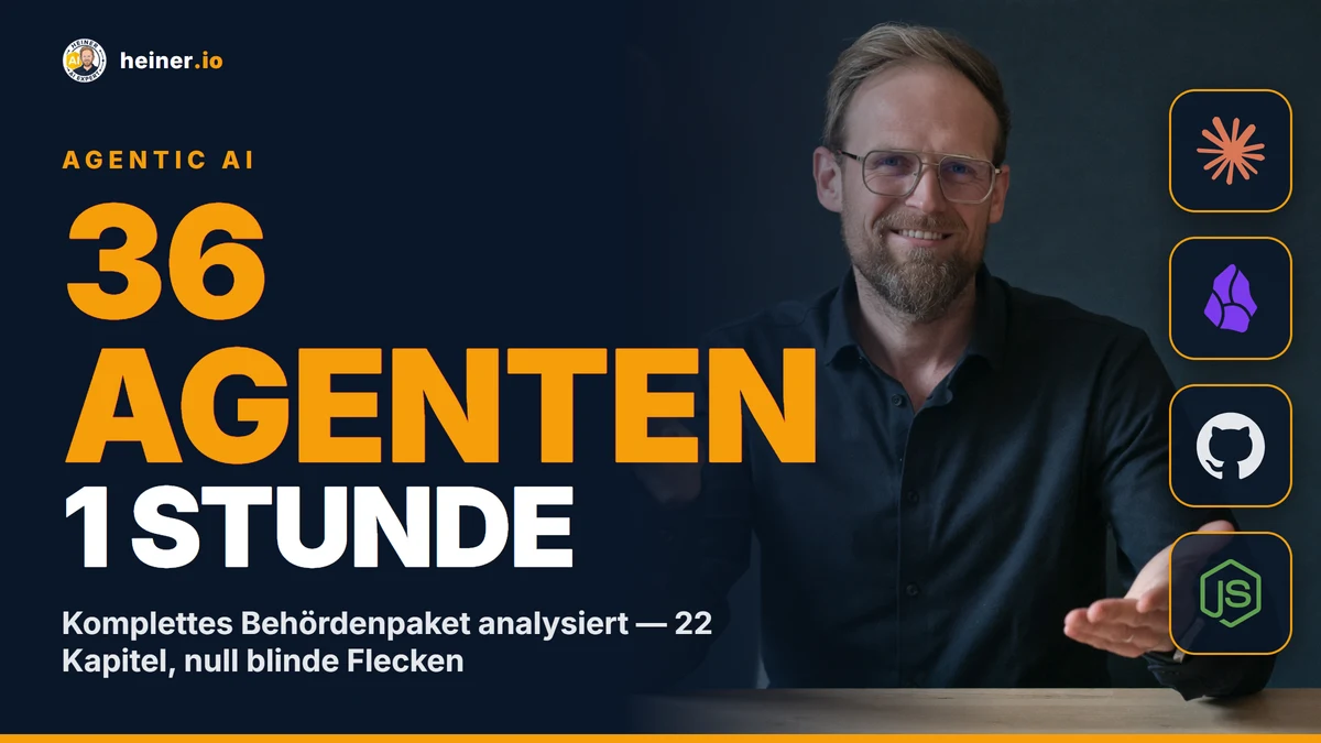 KI-Dokumentenanalyse mit Agenten-Schwarm — André Heiner zeigt, wie 36 Claude-Agenten ein Behörden-Antragspaket mit 22 Kapiteln in 60 Minuten analysieren