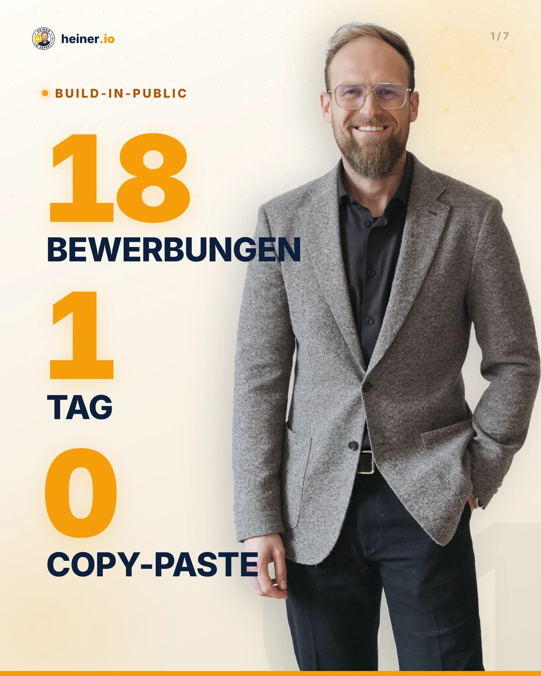 Beispiel-Slide 1 von 7 — heiner.io LinkedIn-Karussell zur AZAV-Akquise