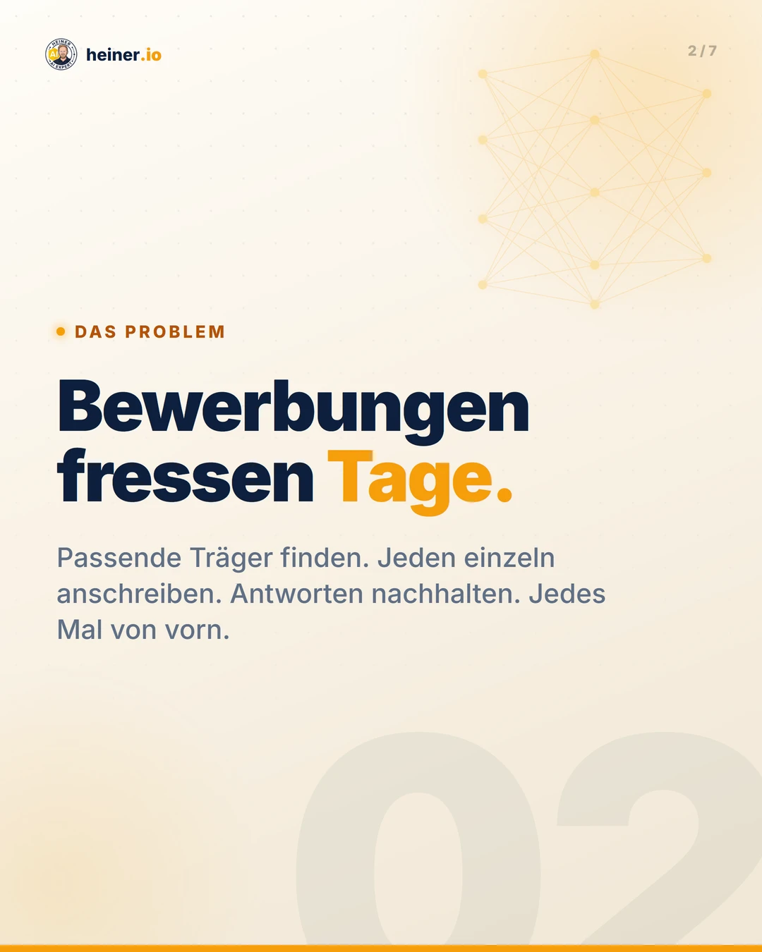 Beispiel-Slide 2 von 7 — heiner.io LinkedIn-Karussell zur AZAV-Akquise