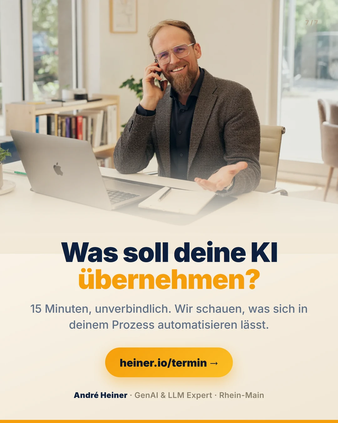 Beispiel-Slide 7 von 7 — heiner.io LinkedIn-Karussell zur AZAV-Akquise