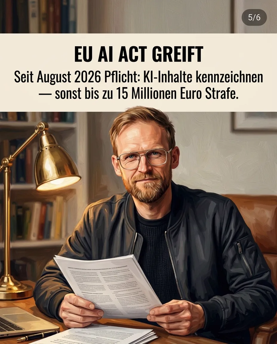 Beispiel-Slide 5 von 6 aus der Karussell-Fabrik — gemaltes KI-Karussell im heiner.io-Stil