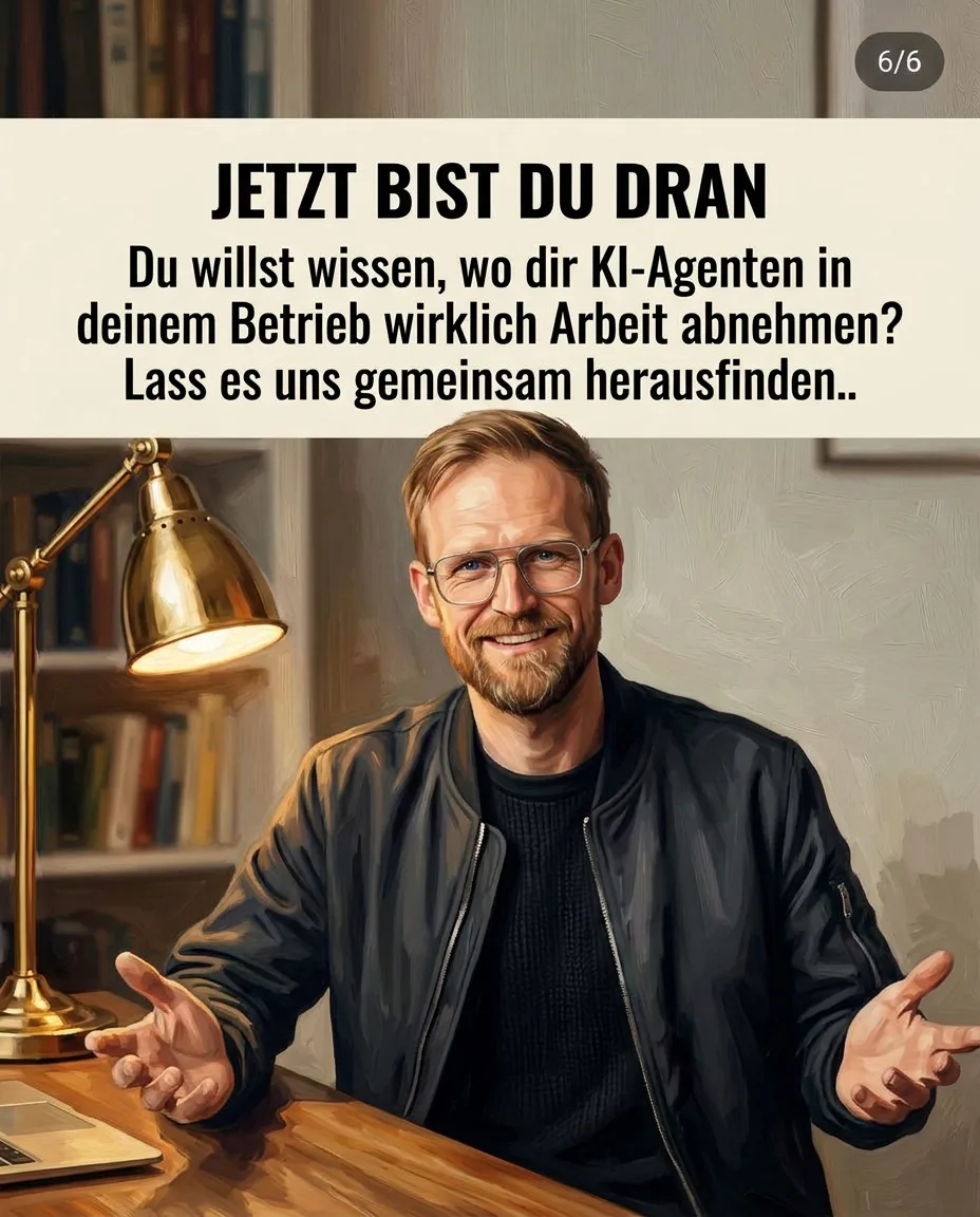 Beispiel-Slide 6 von 6 aus der Karussell-Fabrik — gemaltes KI-Karussell im heiner.io-Stil